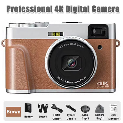 4K CCD Digital Camera for Student 48MP Compact Digital Photography Camera 180°Flip Screen Selfile Camera for Kid Adult Beginners