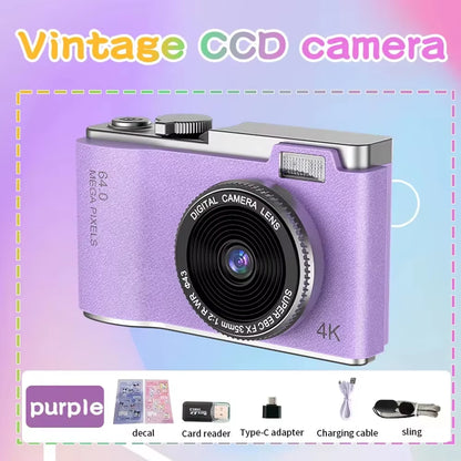 4K CCD Digital Camera for Student 48MP Compact Digital Photography Camera 180°Flip Screen Selfile Camera for Kid Adult Beginners