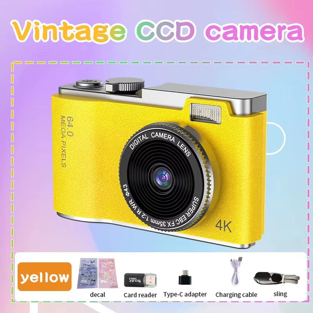 4K CCD Digital Camera for Student 48MP Compact Digital Photography Camera 180°Flip Screen Selfile Camera for Kid Adult Beginners