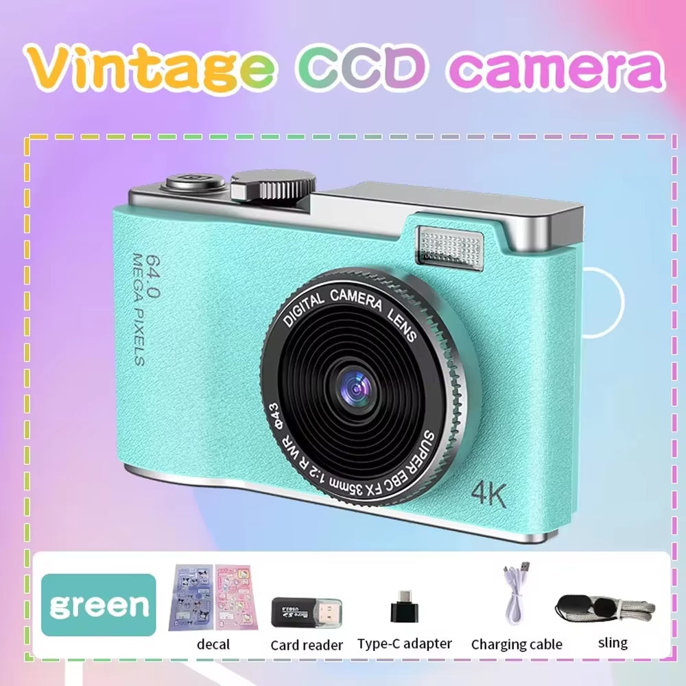 4K CCD Digital Camera for Student 48MP Compact Digital Photography Camera 180°Flip Screen Selfile Camera for Kid Adult Beginners